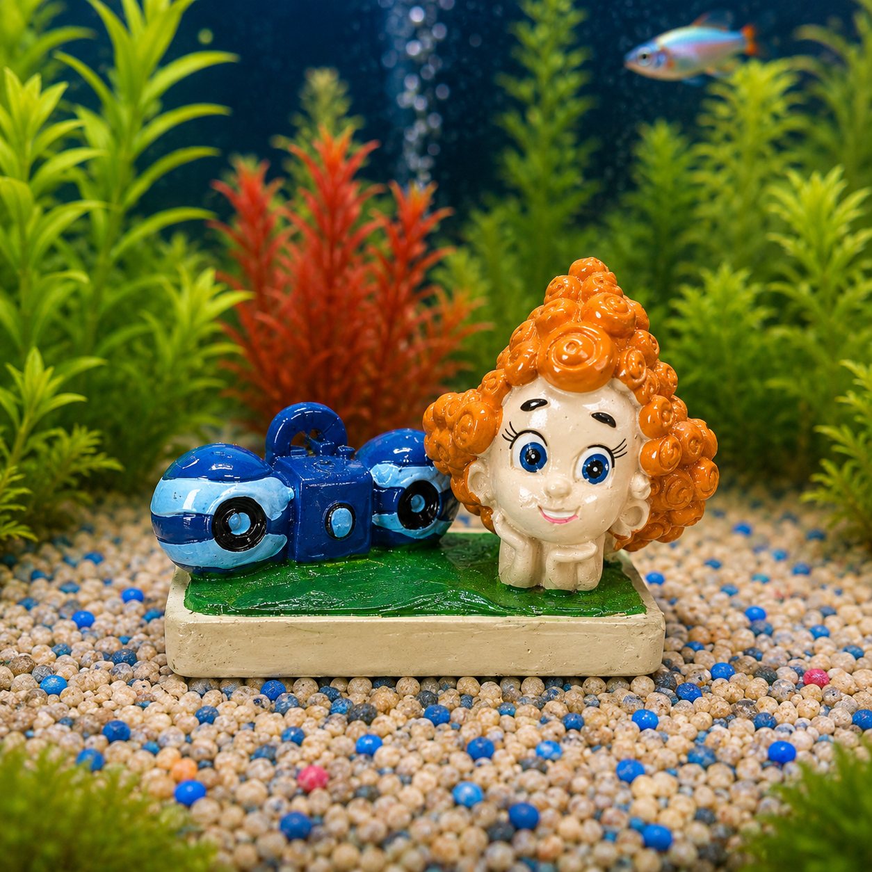 Decoración para pecera con personaje y submarino