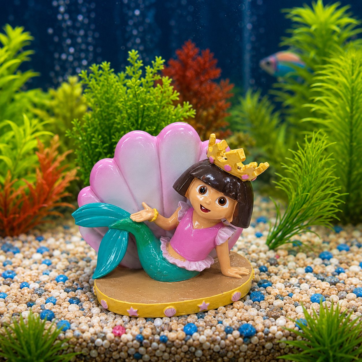 Decoración para pecera de Dora sirena con corona