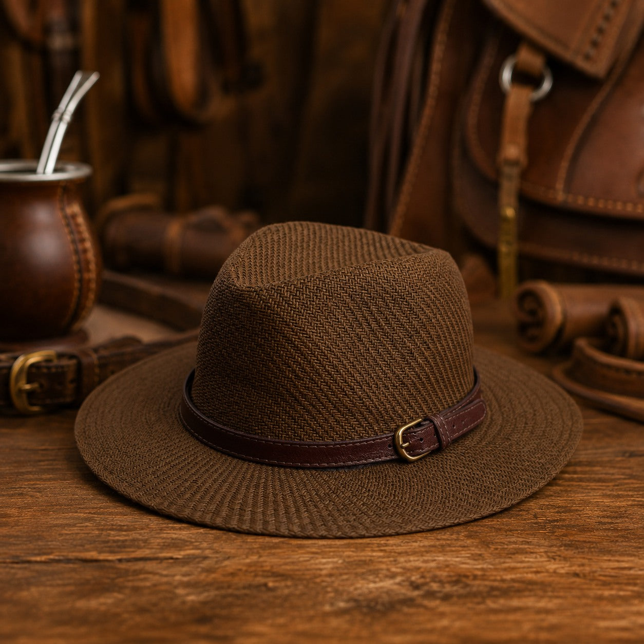 Sombrero de verano con cinta de cuero
