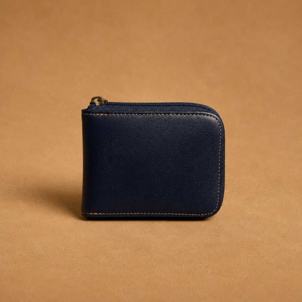Billetera compacta 100% de cuero con cierre