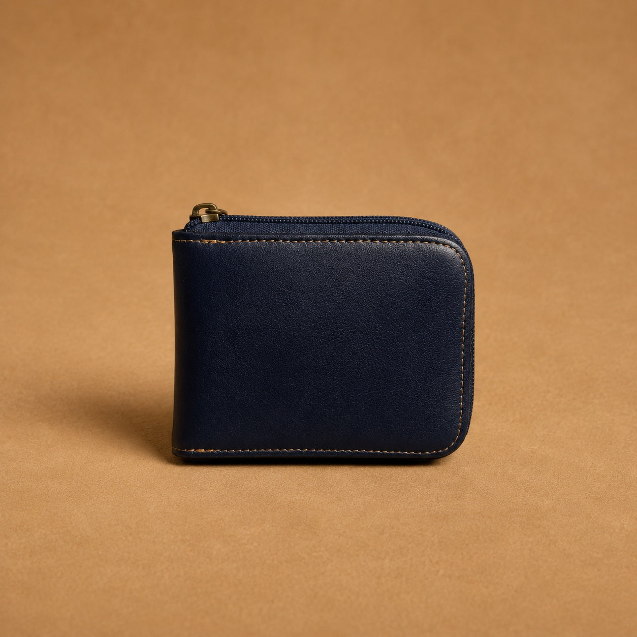 Billetera compacta 100% de cuero con cierre