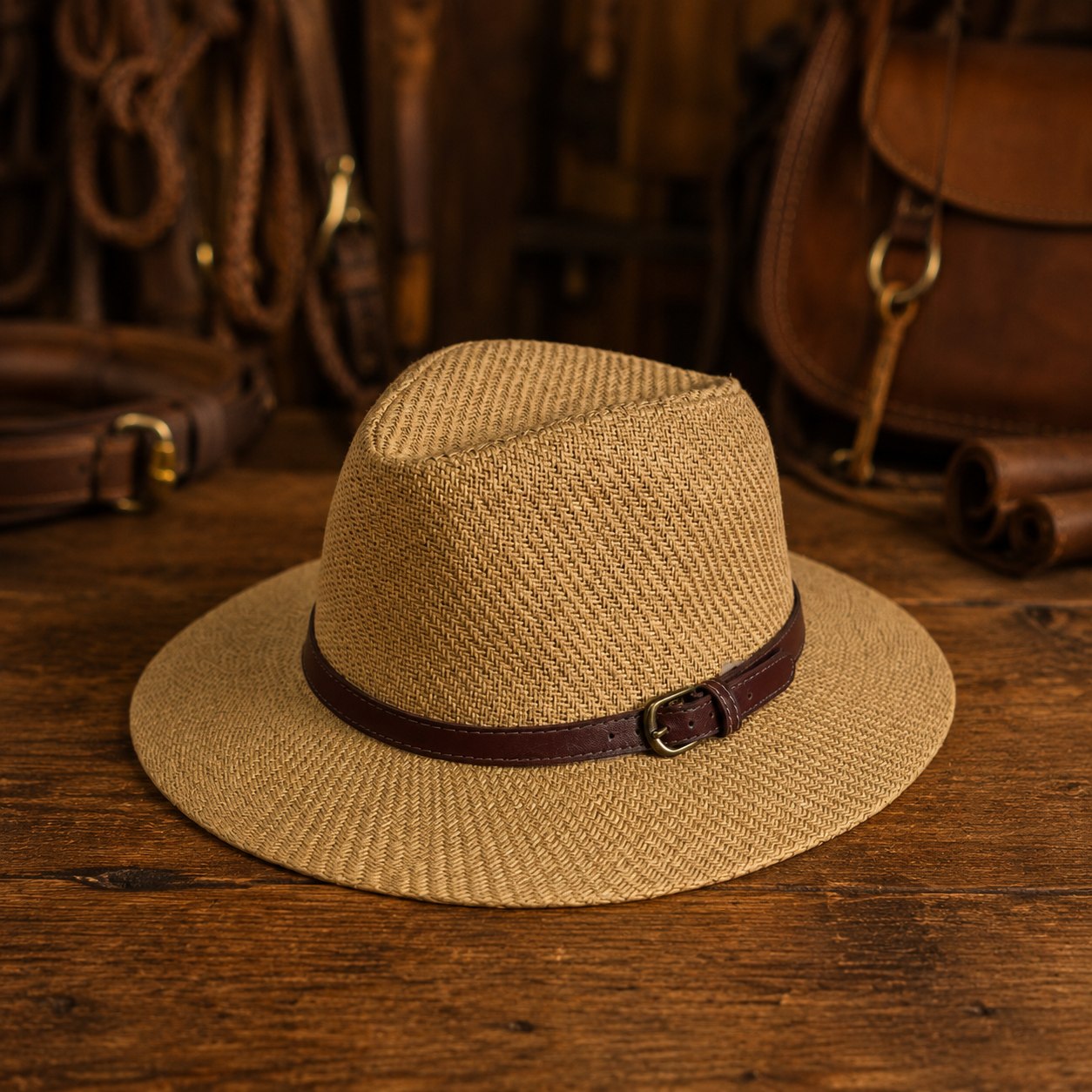 Sombrero de verano con cinta de cuero