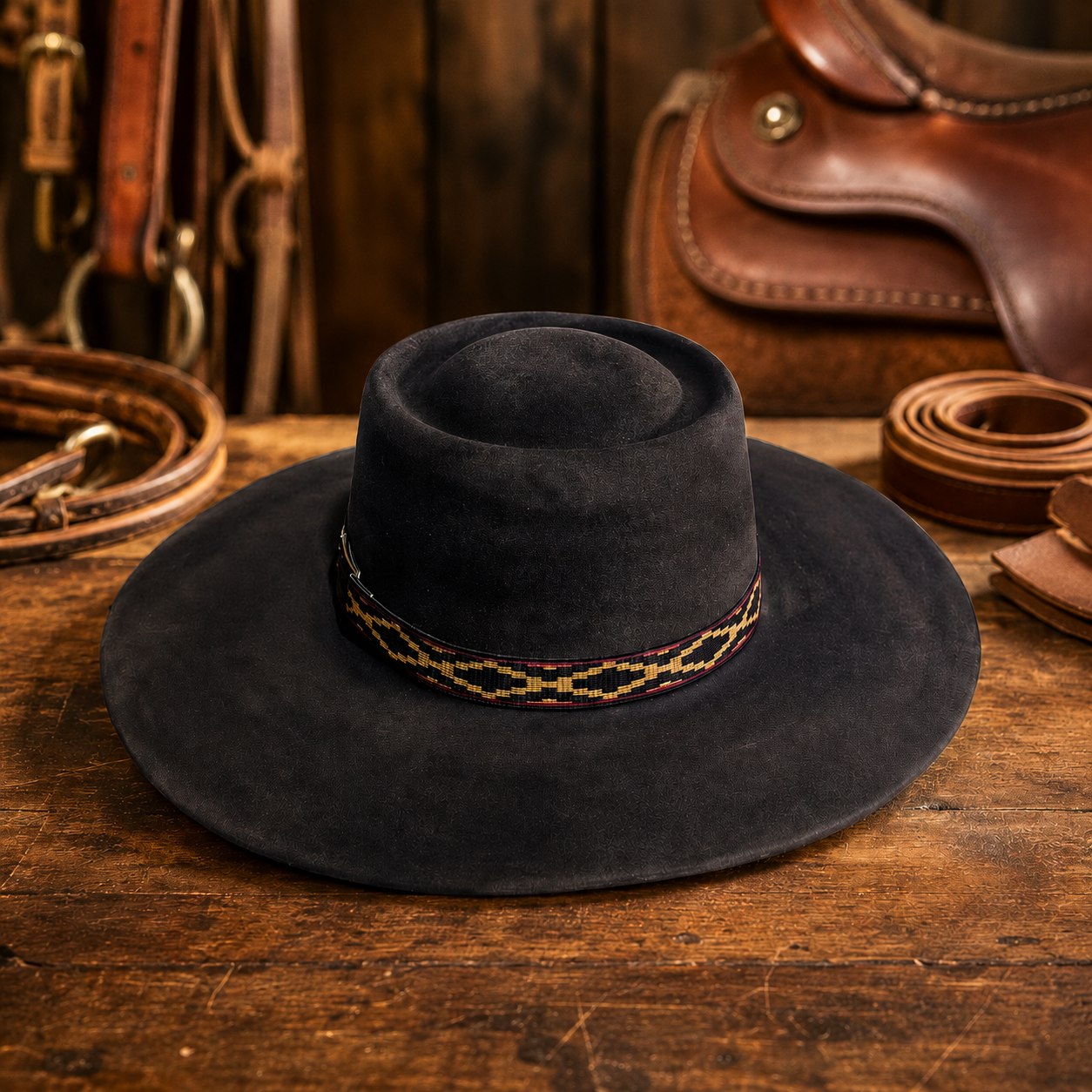 Sombrero de campo negro con cinta